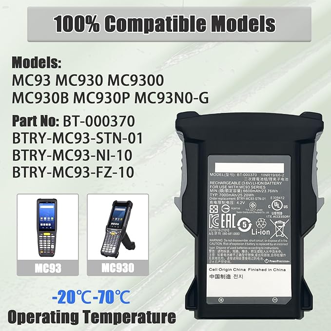 Replacement 7000mAh Li-ion Battery for Zebra Barcode Scanner MC93 MC930 MC9300 MC930B MC930P MC93N0-G
