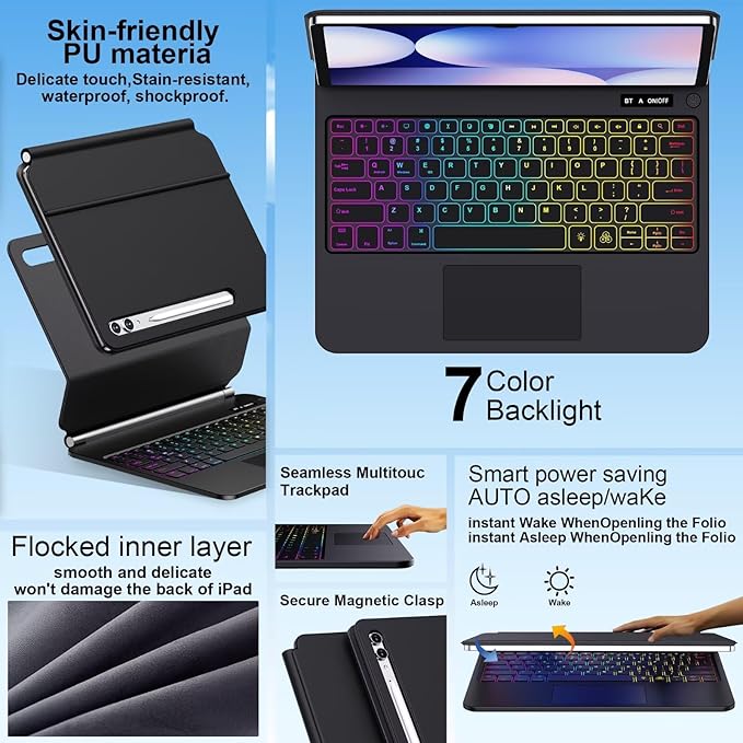Keyboard Case for Samsung Galaxy Tab S10+ Plus/S9+ Plus/S9 FE+ Plus/S8+ Plus/S7+ Plus/S7 FE Case with Keyboard 12.4" (Black)