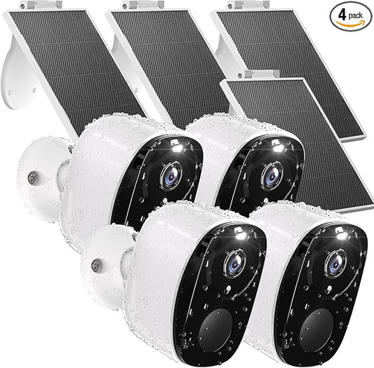4pcs Solar Security Camera Wireless Outdoor, 2K WiFi Outdoor Camera for Home Security with Solar Panel, 24/7 Recording,AI Motion Detection,Color Night Vision, IP65 Waterproof, 2 Way Audio,SD/Cloud