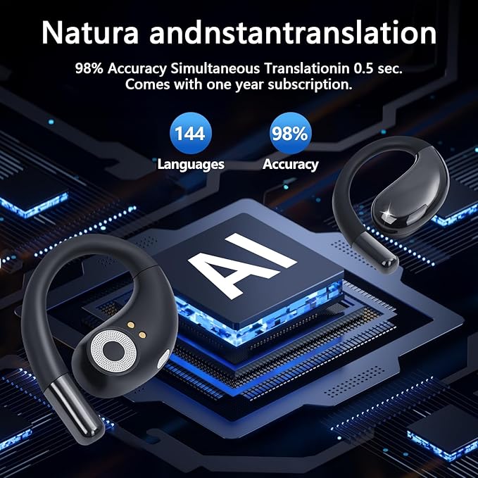 AI Translation Earbuds Real Time, Translator Earbuds 164 Languages & Accents, Audifonos Traductores Inglés Español,Translation Device for Travel Business Learning Compatible with iOS and Android