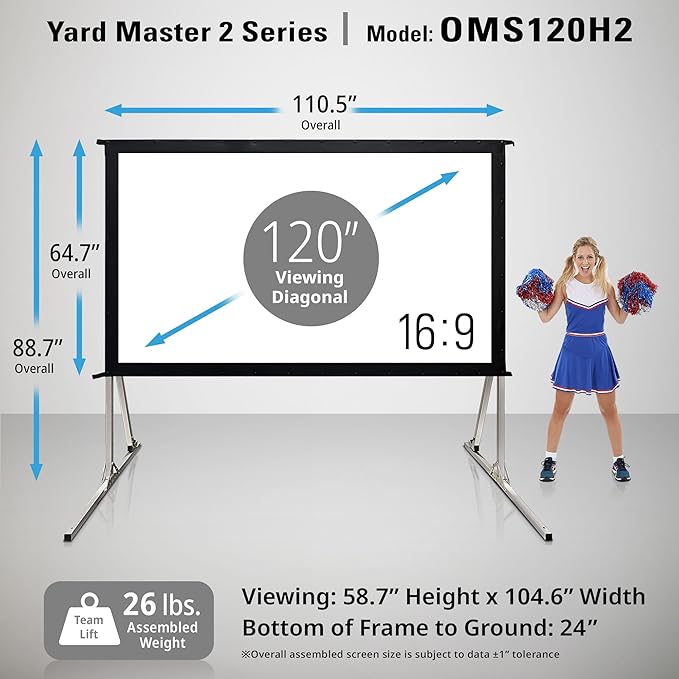 Elite Screens Yard Master 2, 120 inch Outdoor Projector Screen with Stand 16:9, 8K 4K Ultra HD 3D Fast Folding Portable Movie Theater Cinema 120" Indoor Foldable Easy Snap Projection Screen, OMS120H2