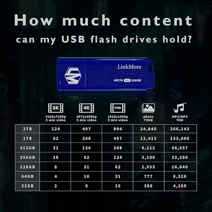 LinkMore NR770 250GB USB 3.2 Gen2 Flash Drive, Read Speed up to 1000MB/s, Write Speed up to 800MB/s, Thumb Drive