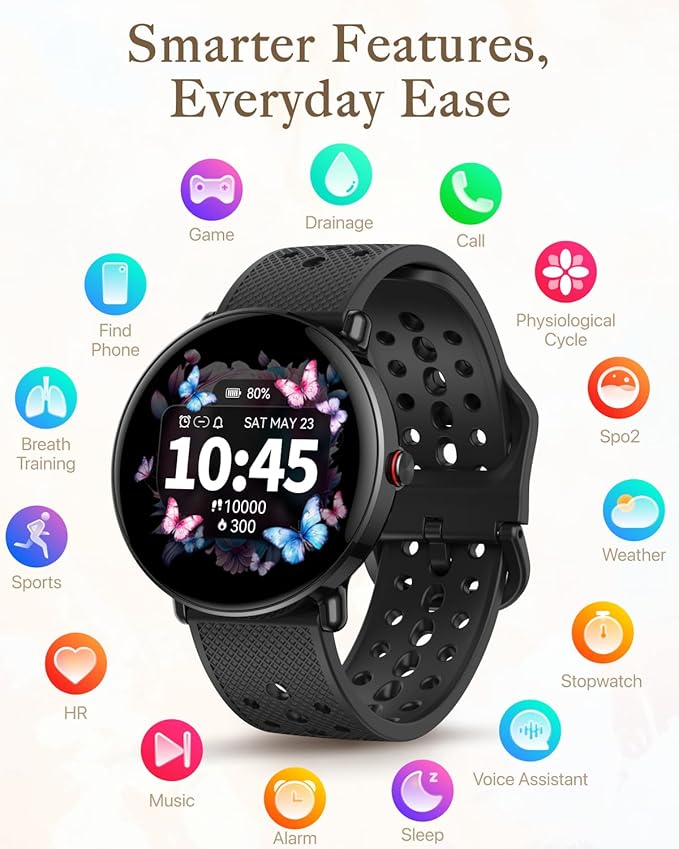 Smart Watch for Women Men, for Android iOS with Sleep & Calorie Monitor, Pedometer Fitness Tracker, Bluetooth Call, IP68 Waterproof, 112+ Sport Modes Round Face Smartwatch (Casual, Black, 1.39)