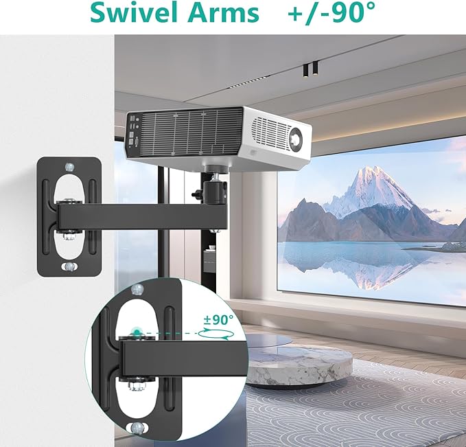 WALI Mini Porjector Wall Mount, Wall Mount Projector for 1/4" Screw, Fully Adjustable Projector Hanging Bracket Ceiling Mount Holder Holds up 4.4lbs, Black (1330LM-PMS)