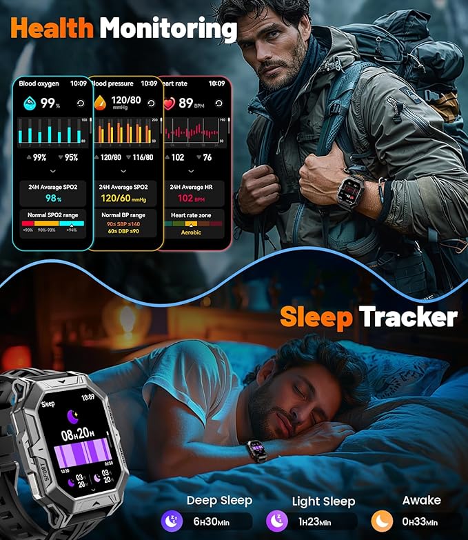 TX1 Military Smart Watch for Men, 1000mAh 80 Days Long Battery, 2.13'' AMOLED Display Smartwatch, 100+ Sport Mode Fitness Tracker Watch, IP68 Waterproof Rugged Smart Watches for Android iOS