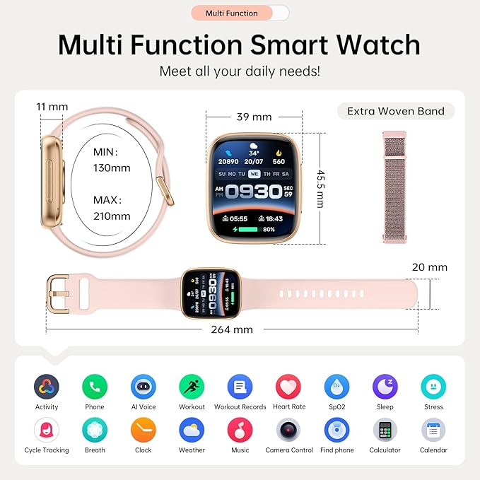 Latest Smart Watches for Women & Men - Performance Upgraded, 1.85-inch AMOLED HD Display (390x450), 12-Day Battery Life, 3ATM Waterproof (30m), Call, Health Monitoring, Fitness Tracker (Pink)