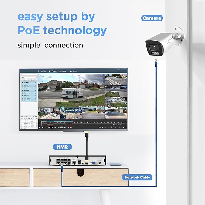 4K Security Camera System 8 Channel, 4X 8MP Wired Security IP Bullet Camera wih AI Human Vehicle Detection, 2-Way Audio, Spotlight Smart Color Night Vision, 4K 8CH NVR 2TB HDD, PB65A0408-8MD