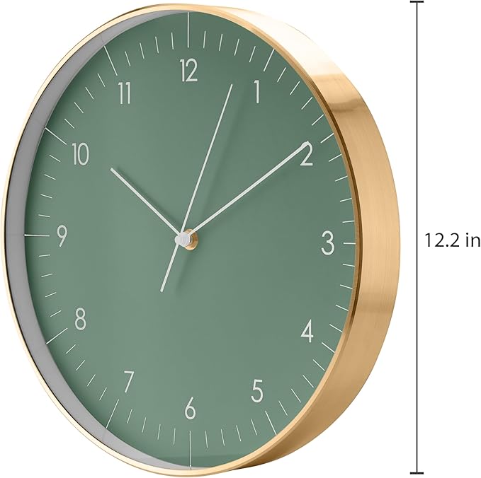 LUUK LIFESTYLE Silent Wall Clock with Quartz Movement, Modern and Minimalist Design, Deco for Kitchen, Living Room, Gift idea, Dark Green and Gold
