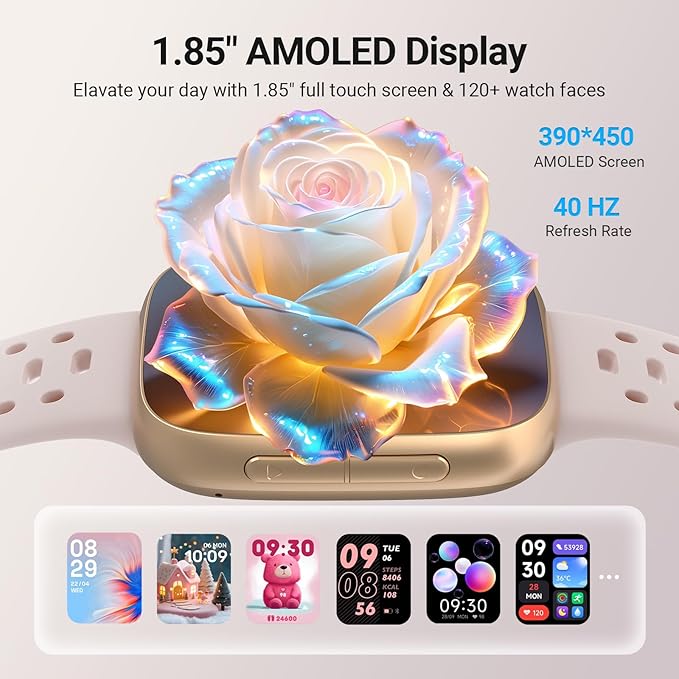 Smart Watches for Women Android iPhone (2 Bands), [1.85" AMOLED Screen] Smartwatch Fitness Tracker 3ATM Waterproof with Bluetooth Calls, AI Control, Heart Rate/SpO2/Sleep Monitor, 7 Days Battery