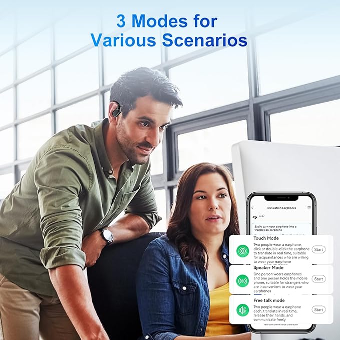 Language Translator Earbuds, Two Way Real-time Translation Device with 138 Languages Online Voice Translation, Digital Display, High Accuracy G57 (Pale Black)