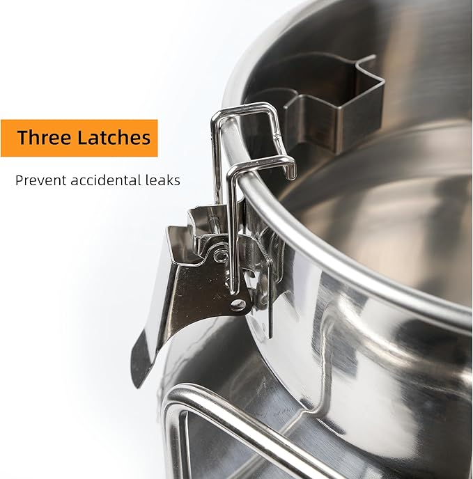 Stainless Steel Milk Can, 12L/3.16 Gallon Heavy Duty Airtight Storage Canister Milk Bucket with Lid, Embedded Silicone Milk Jug Wine Pail Water Cereals Bucket with Three Latches and Two Handles