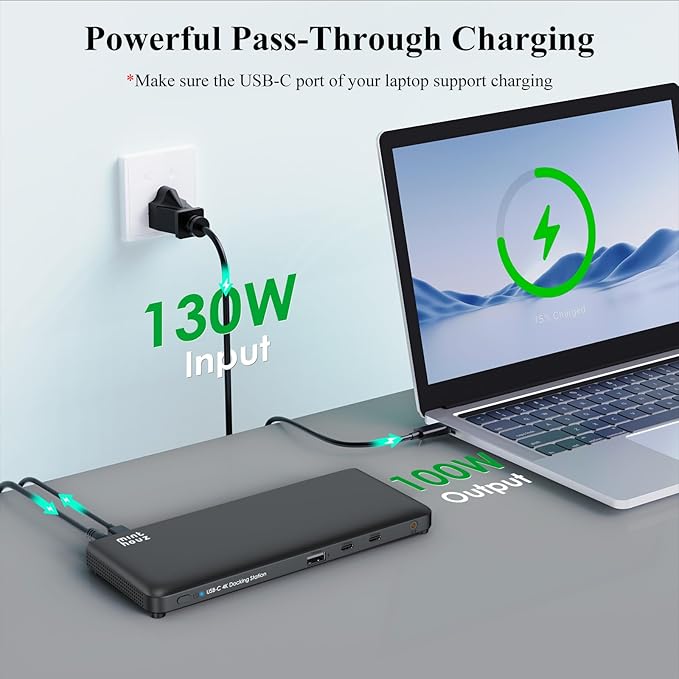 Minthouz 12-in-1 Docking Station with 100W Charging, Triple Display Dual 4K Support, 1000Mbps LAN Port, Laptop Docking Station, 4X USB-A (1x 10Gbps), 2X USB-C, Compatible with Windows, Mac, Chrome