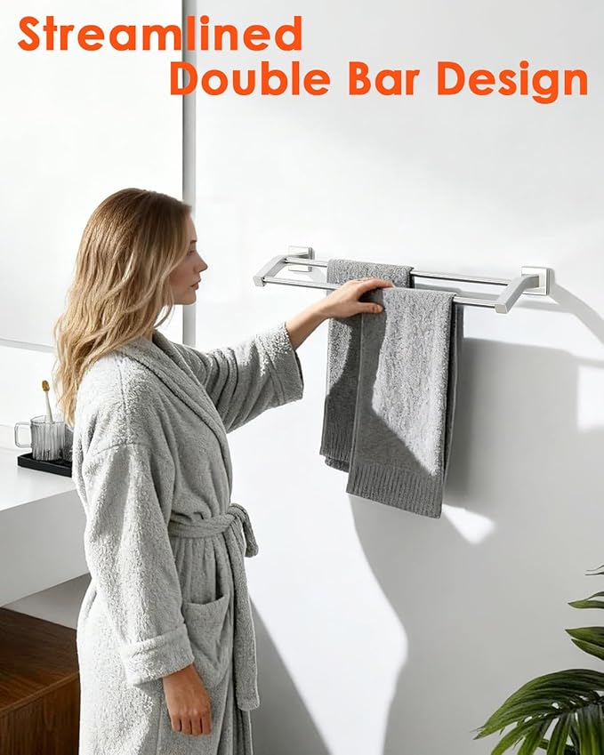Alise Bath Double Towel Bars Towel Racks for Bathroom,Wall Mount Towel Holder Heavy Duty SUS304 Stainless Steel Towel Hanger Towel Rail,Brushed Nickel 28 Inch
