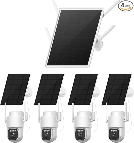 FOINNEX Security Camera, Solar Camera Wireless Outdoor, 4-Cam Pack, Solar Powered Home Security Camera with 360° Auto Tracking, Pan & Tilt, Night Vision, 5G & 2.4G Router, No Subscription