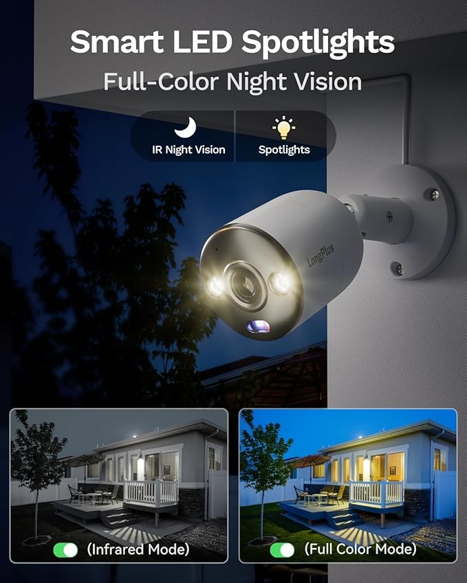 LongPlus 8MP 4K UHD Poe Wired Security Camera Outdoor for Security Cameras System, Cameras for Outdoor Home Security Spot Lights Color Night Vision, Strobe Light Alarm & Sound LPCP8B1