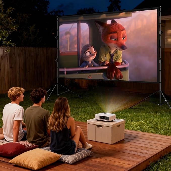 Projector Screen with Stand - 150 Inch Projector Screen Outdoor Indoor Projector Screens 16:9 4K HD Outdoor Movie Screen with Carry Bag,Enioy Home Theater Projection Screen