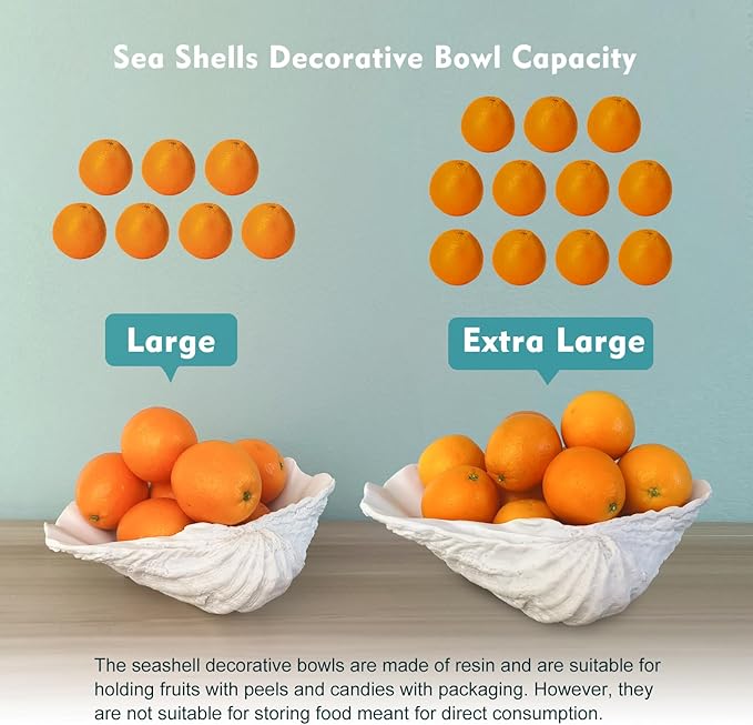 Accessoryway Large White Sea Shells Decorative Bowl Resin Clam Shell Bowl Beach Decorations for Home Coastal Beach Decor Decoration Storage Bowls & Home Office Nautical Themed Party Decor -10.2"-1PC