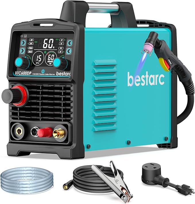 bestarc Plasma Cutter, [Pilot Arc][Large LED Display][Air Sensor] 60A bestarc Plasma Cutter Machine 110/220V Dual Voltage, 1/2 Inch Clean Cut 4/5 Inch Max Cut, Post Flow Mesh, 2T/4T for Beginners DIY