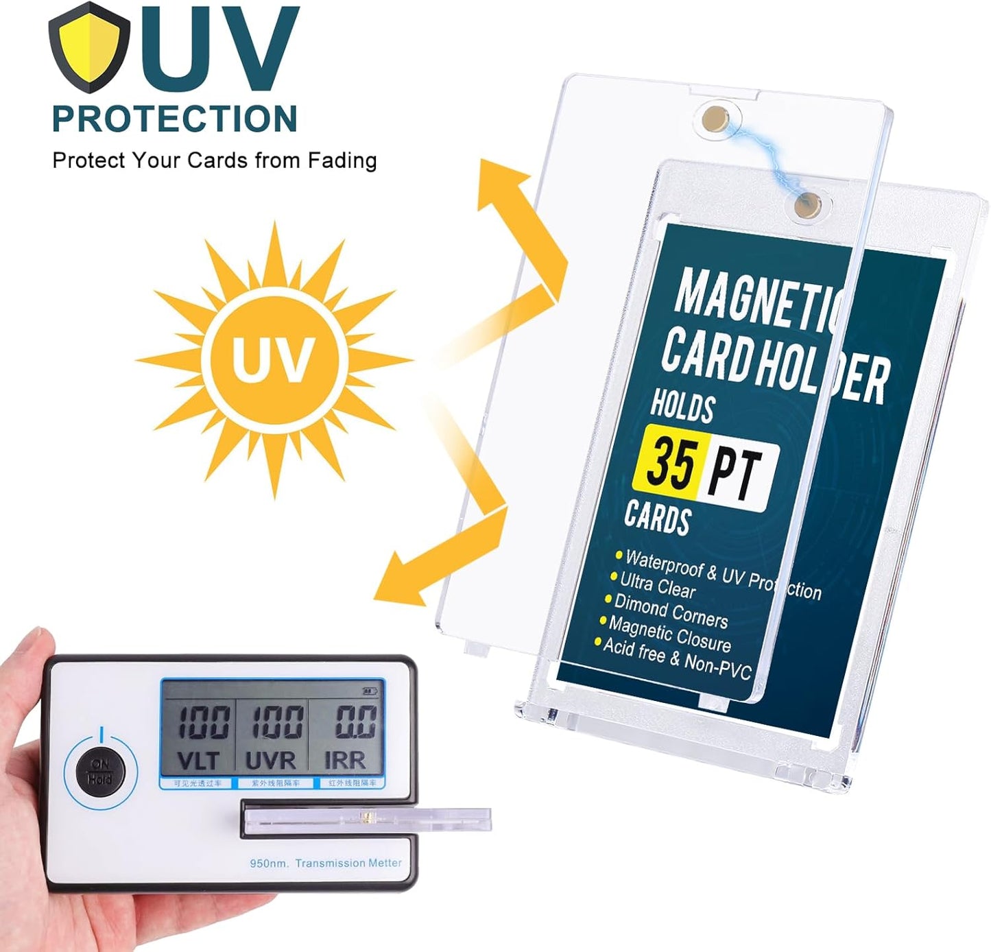 GEAoffice 50pc 35pt Magnetic Card Holder with Display Stands, UV Protection Baseball Card Holder for Trading Cards, Hard Plastic Display Card Protectors for Baseball Cards, Sports Cards