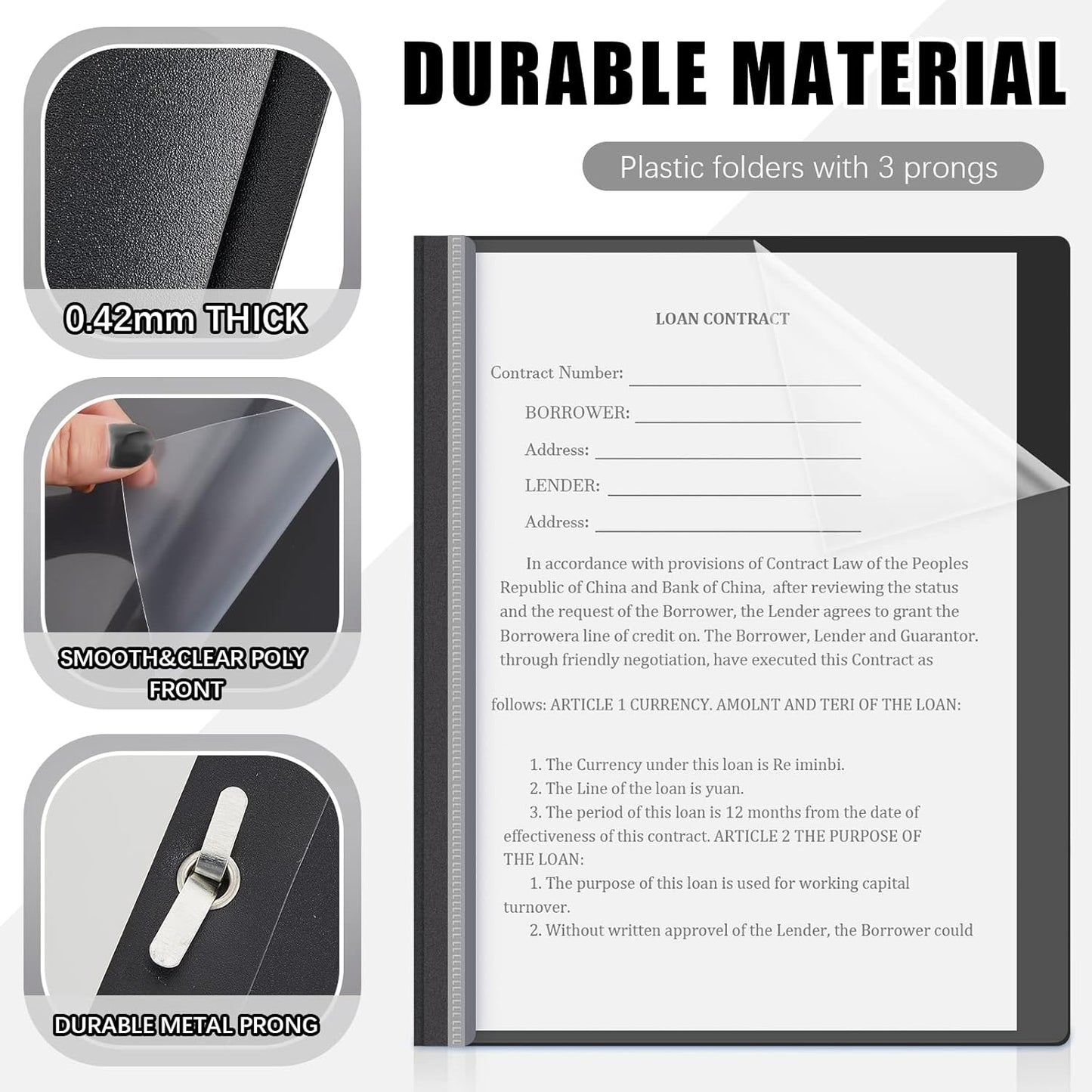 Teling 48 Pcs Clear Front Report Covers with Prongs Plastic Presentation Folders 3 Prong Resume Portfolio Folder for School(Black)