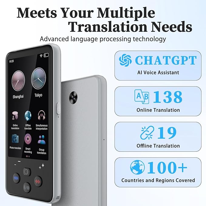 Language Translator Device, Real Time Voice Translation Device for 138 Languages, Traductor de Voz Instantaneo 2025, 3.97"Touchscreen Traductor de Idiomas, for Business Travel Learning Ingles Español