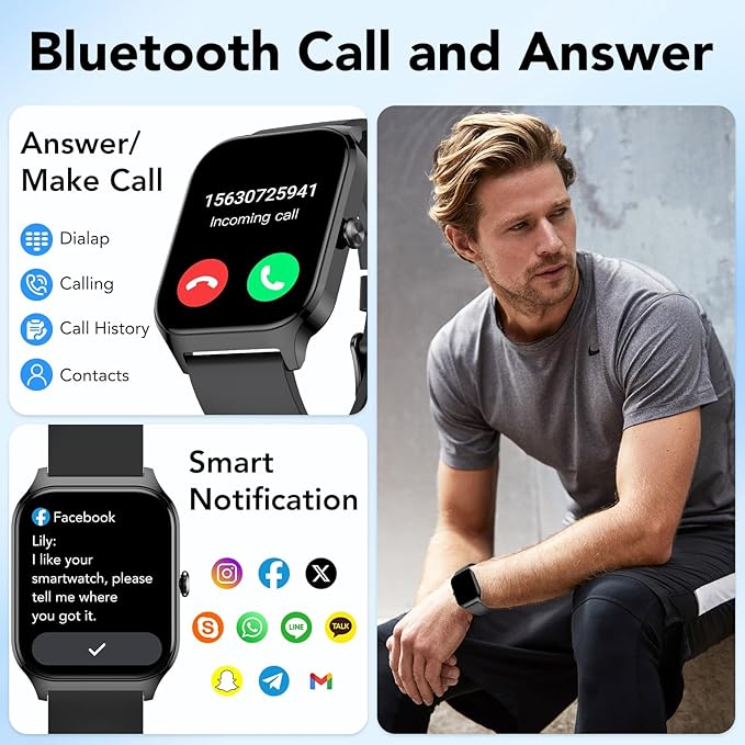Smart Watch for Men Women, 1.85" HD Fitness Tracker with Bluetooth Calls/AI Voice Control, IP68 Waterproof, 115+Sports Modes, 24/7 Heart Rate/Sleep Fitness Watch Compatible with iOS/Android, Black
