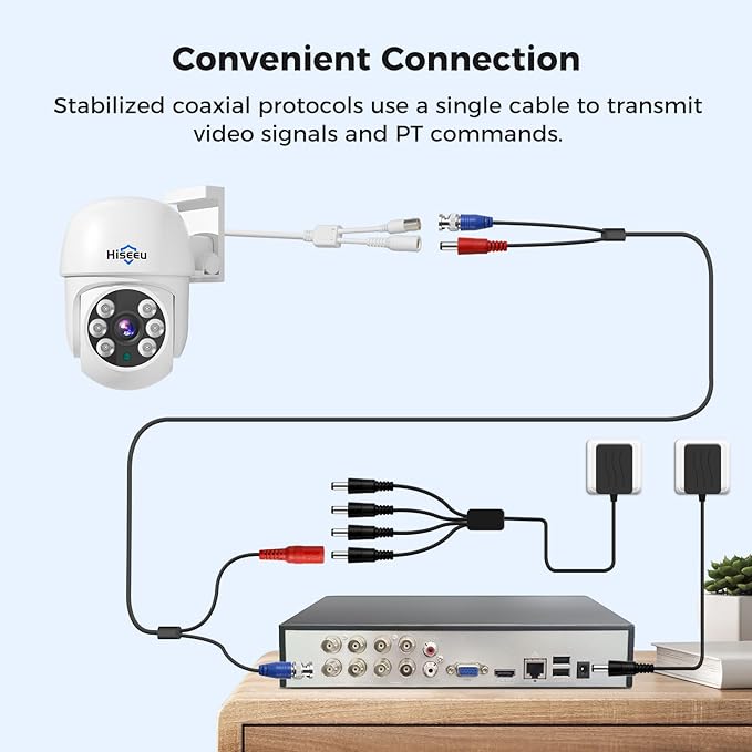Hiseeu 3K Outdoor Wired Security Camera System with 8CH 5MP DVR,8 x 5MP IP67 PTZ CCTV Cameras,360°Coverage,Smart Dual Light & Audio,Person/Vehicle Detection,3TB HDD,100ft Night Vision,24/7 Recording