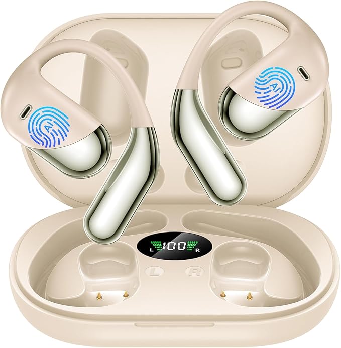 AI Translation Earbuds Real Time - Audifonos Traductores Inglés Español, 3-in-1 Translator Device, Supports 144 Languages & Accents, Open Ear Earbuds with Charging Case，Beige Khaki