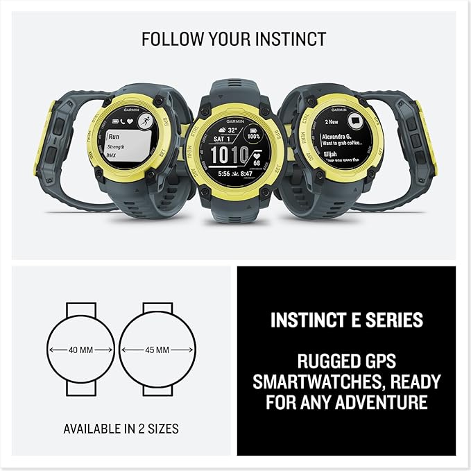 Garmin Instinct® E 40mm, Rugged Outdoor GPS Smartwatch, 24/7 Health Monitoring, Wrist-Based Heart Rate, Up to 16 Days of Battery Life, Electric Lime/Twilight