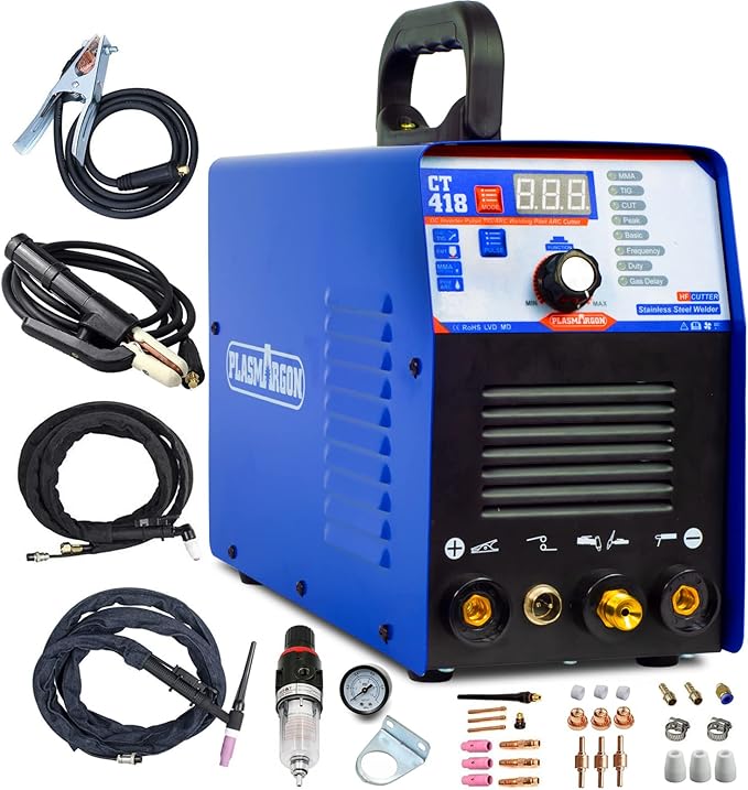 CT418 3-IN-1 110V/220V Multifunctional Plasma Cutter Welder Combo Machine,40A Plasma Cutter/180A Lift TIG/180A Stick Welder,2/5" Clean Cut Digital Display IGBT Plasma Cutting Equipment