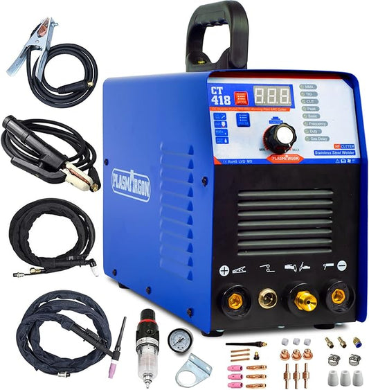 CT418 3-IN-1 110V/220V Multifunctional Plasma Cutter Welder Combo Machine,40A Plasma Cutter/180A Lift TIG/180A Stick Welder,2/5" Clean Cut Digital Display IGBT Plasma Cutting Equipment