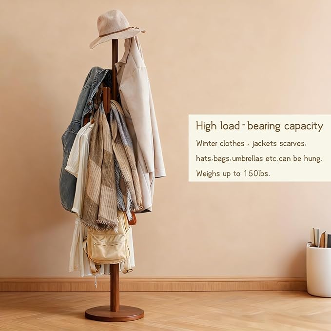 Bamboo Cactus Coat & Clothes Rack Stand, Standing Freestanding Clothing Racks with 6 Hooks for Adults & Kids, Heavy Duty Modern Entryway Living Room Bedroom Corner Coat Rack