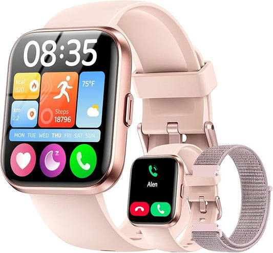 Smart Watches for Women Men, 1.85" Screen Smartwatch Compatible iPhone Android Phone Answer/Make Call, 24/7 SpO2 Sleep Heart Rate Monitor,3ATM Waterproof, Fitness Traker 120+Sport ( 2 Bands Included)