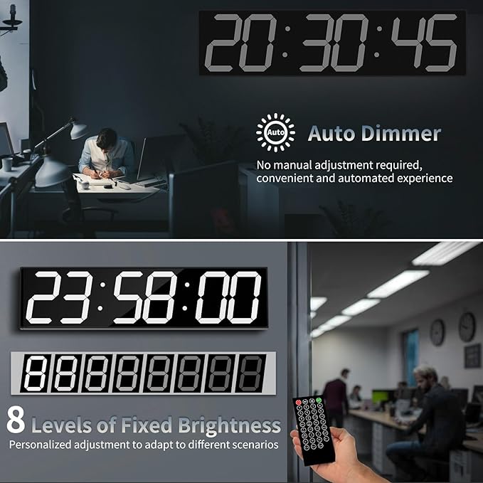 28.4'Large Digital Wall Clock,Automic Digital Clock with Alarm,Clendar and Termperature,Auto Time Sync with Easy Operation, Big Timer with Countdown and Countup (White)