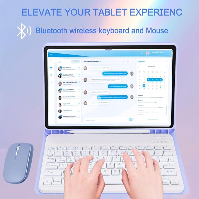 Keyboard Case for Samsung Galaxy Tab A9+/A9 Plus 11 Inch 2023 (SM-X210/X216/X218), Detachable Color Backlit Bluetooth Keyboard and Mouse, Slim Lightweight Stand Cover with Pen Holder (Purple)
