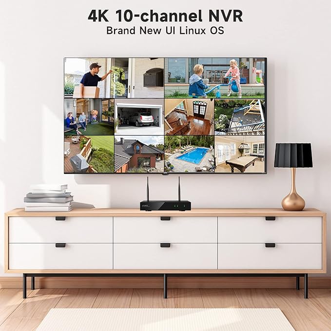 XMARTO Wireless Security Camera System 10CH 6PC 2K Wireless Security IP Camera System(Built-in Router, Plug N Play, Mobile View, Night Vision, Built-in Audio Mic)