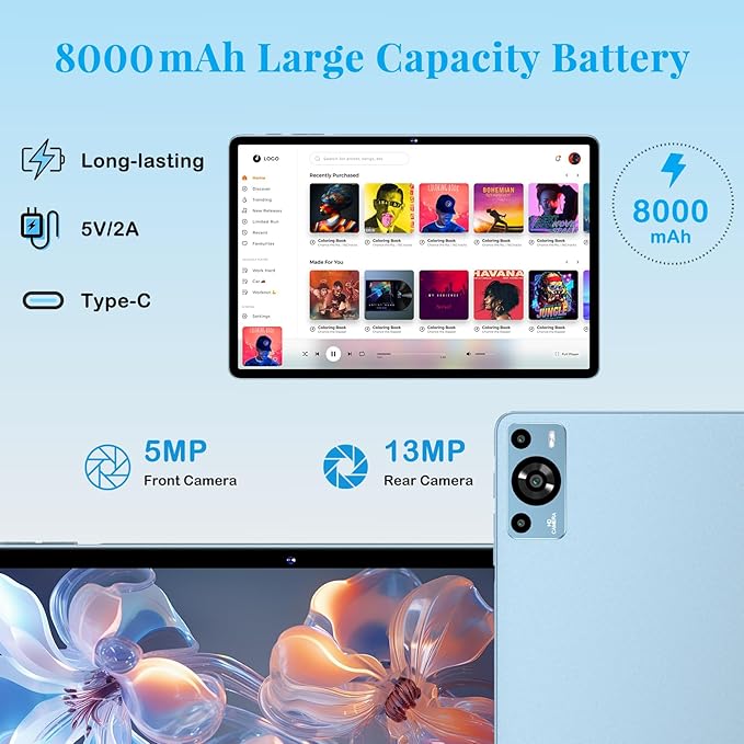 11 Inch Tablet, 2025 Android 15 Tablets with Octa Core, 24GB+256GB, 13+5MP Camera, Electronics Tablets with Widevine L1, 8000mAh Battery, 5G WiFi, GPS, HD IPS Display, 1TB Expand, BT 5.0 -Metal Blue