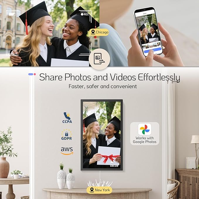NexFoto Large Digital Picture Frame 24 Inch Touchscreen, WiFi Electronic Photo Frame 64GB, Add Pics from Google Photos, Upload Photo/Video via App/USB, Gifts for Christmas/Mom/Grandparents, Walnut