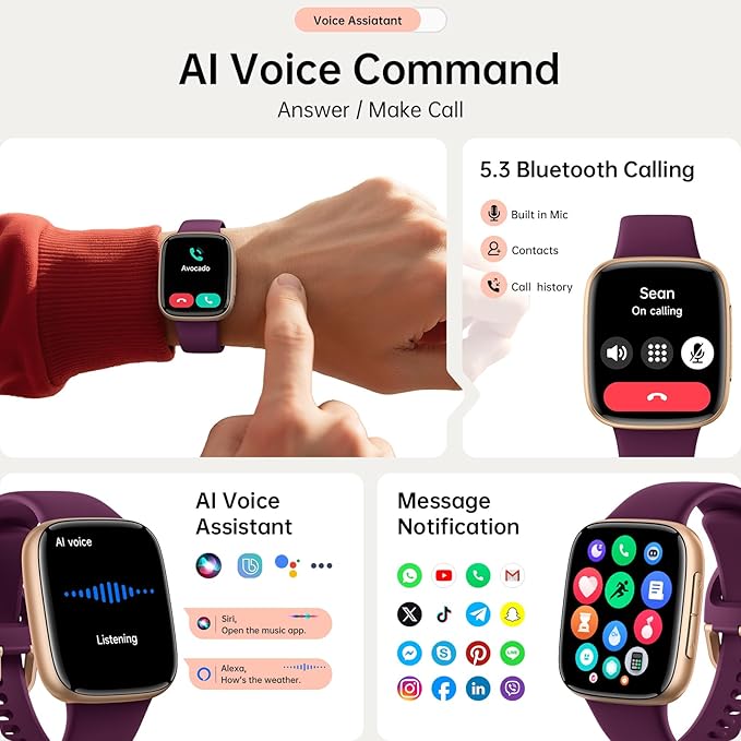 Latest Smart Watches for Women & Men - Performance Upgraded, 1.85-inch AMOLED HD Display (390x450), 12-Day Battery Life, 3ATM Waterproof (30m), Call, Health Monitoring, Fitness Tracker (D-Purple)