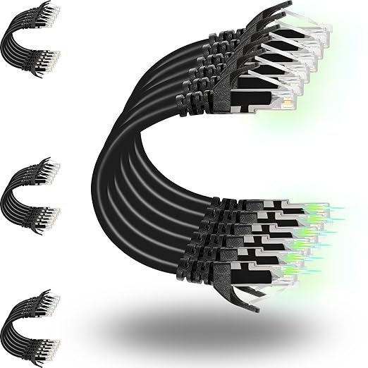 Rapink Patch Cables Cat6 5ft (24 Pack), Ethernet Patch Cable 10G Support, Cat 6 Patch Cable for Patch Panel to Switch, Flexiable Cat 6 Ethernet Cable with Gold Plated Black