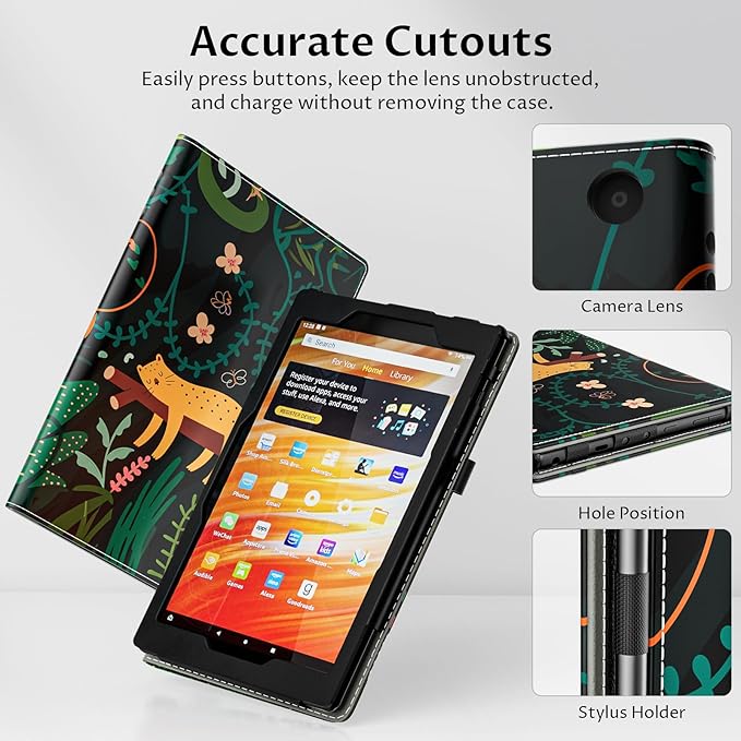 VORI Case for All-New Amazon Kindle Fire HD 10 Tablet (13th/11th Generation 2023/2021 Release) and Fire HD 10 Plus - Slim Folding Stand Folio Cover with Auto Wake/Sleep & Hand Strap, Sleeping Leopard