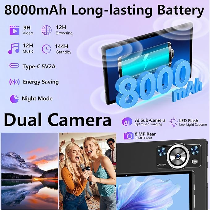 Android 15 Tablet 30GB RAM 128GB ROM 1TB TF, 2025 Electronics Tablets 10.1 Inch 8000mAh with Keyboard Mouse, 2.0GHz, 5G WiFi, BT 5.0, GMS Certified, Incell Display, Gemini AI - Metal Black