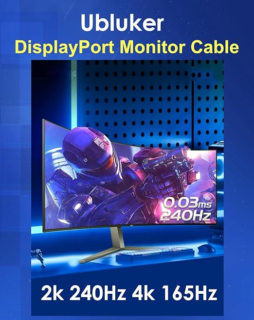 10K 8K DisplayPort 2.1 Cable 54Gbps 6.6 FT, Certified DP to DP Cord 4K 240Hz 165Hz 144Hz 120Hz 10K 8K 120Hz Nylon Braided UHBR HDCP2.3 FreeSync G-Sync RTX5090 Gaming Monitor PC Projector