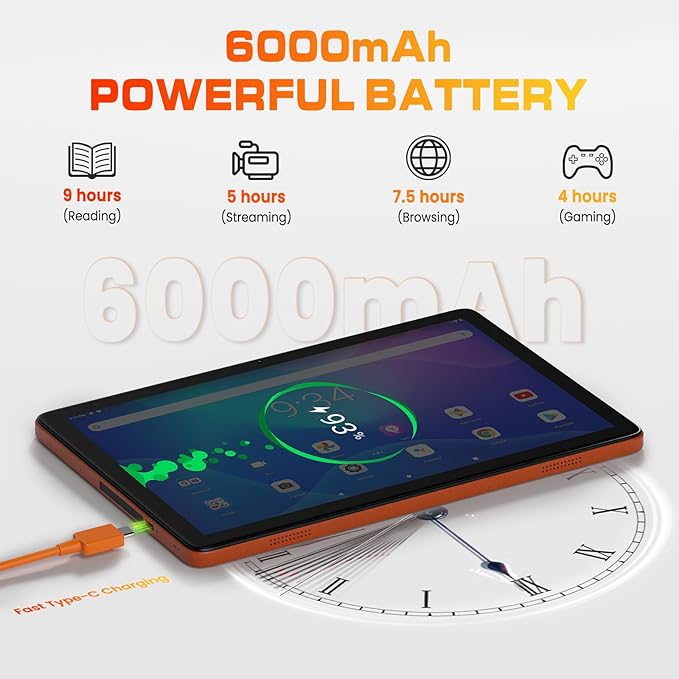 10 inch Tablet, Android 15 Tablet, 12GB RAM 128GB Storage, Expandable up to 2TB, with Foldable Stand Case, Octa-Core Processor, IPS HD Display, Wi-Fi 6 & Bluetooth 5.4, Widevine L1, 6000mAh Battery