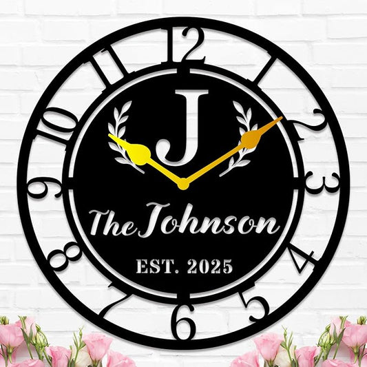 Personalized Metal Clock Sign, Custom Metal Clock,Personalized Gift, Black Gold and Silver Color Options, Housewarming Gift, Living Room Decor