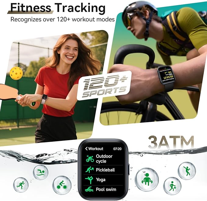 Smart Watches for Women Men, 1.85" Screen Smartwatch Compatible iPhone Android Phone Answer/Make Call, 24/7 SpO2 Sleep Heart Rate Monitor,3ATM Waterproof, Fitness Traker 120+Sport ( 2 Bands Included)