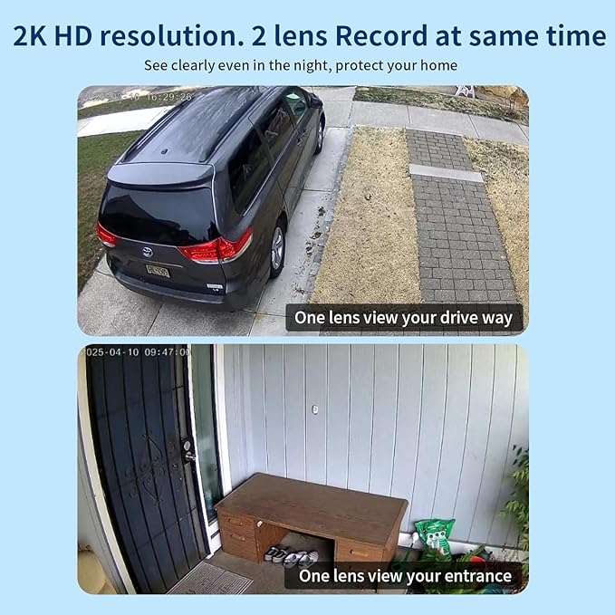 Dual Lens Cameras for Home Security,2.4G/5G PTZ Outdoor Plug-in Camera,Motion Tracking,Night Vision,24/7 Continous Recording,Work With NVR/DVR Surveillance System,Weather Proof,SD/Cloud Storage