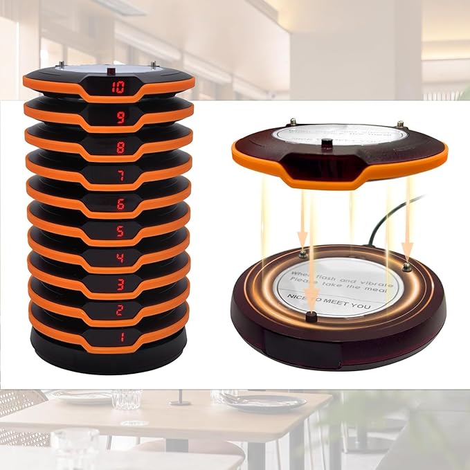 Restaurant Pager System 20 Coaster Pagers and Beepers, Restaurant Beepers Buzzers System with Vibration Flashing Buzzer Queue Wireless Calling System for Food Truck Church Nursery Coffee Shop Bar