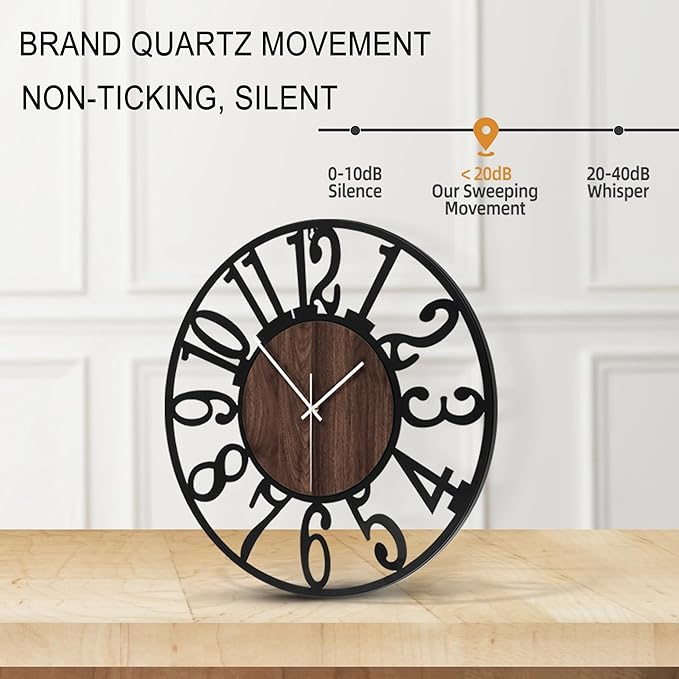 Large Wall Clock for Living Room Decor, 20 Inch Non Ticking Silent, Battery Operated Modern Vintage Oversized Wall Clock for Bedroom Kitchen