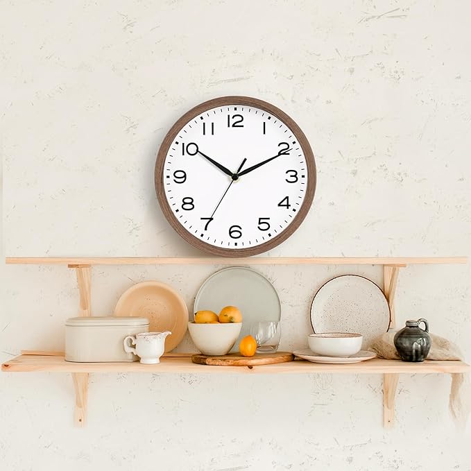AKCISOT Wall Clock, Modern Small Wall Clocks Battery Operated 8 Inch, Silent Non-Ticking Analog Classic for Office, Home, Bathroom, Kitchen, Bedroom, School(Walnut Grain)